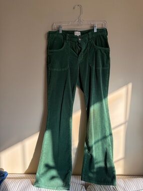 Pilcro Forest Green Corduroy Flared Pants
